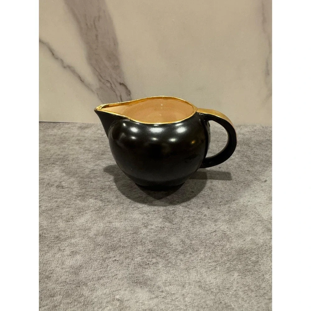 Vintage VILLEROY & BOCH Creamer Onyx Black Gold Trim Made in Luxembourg